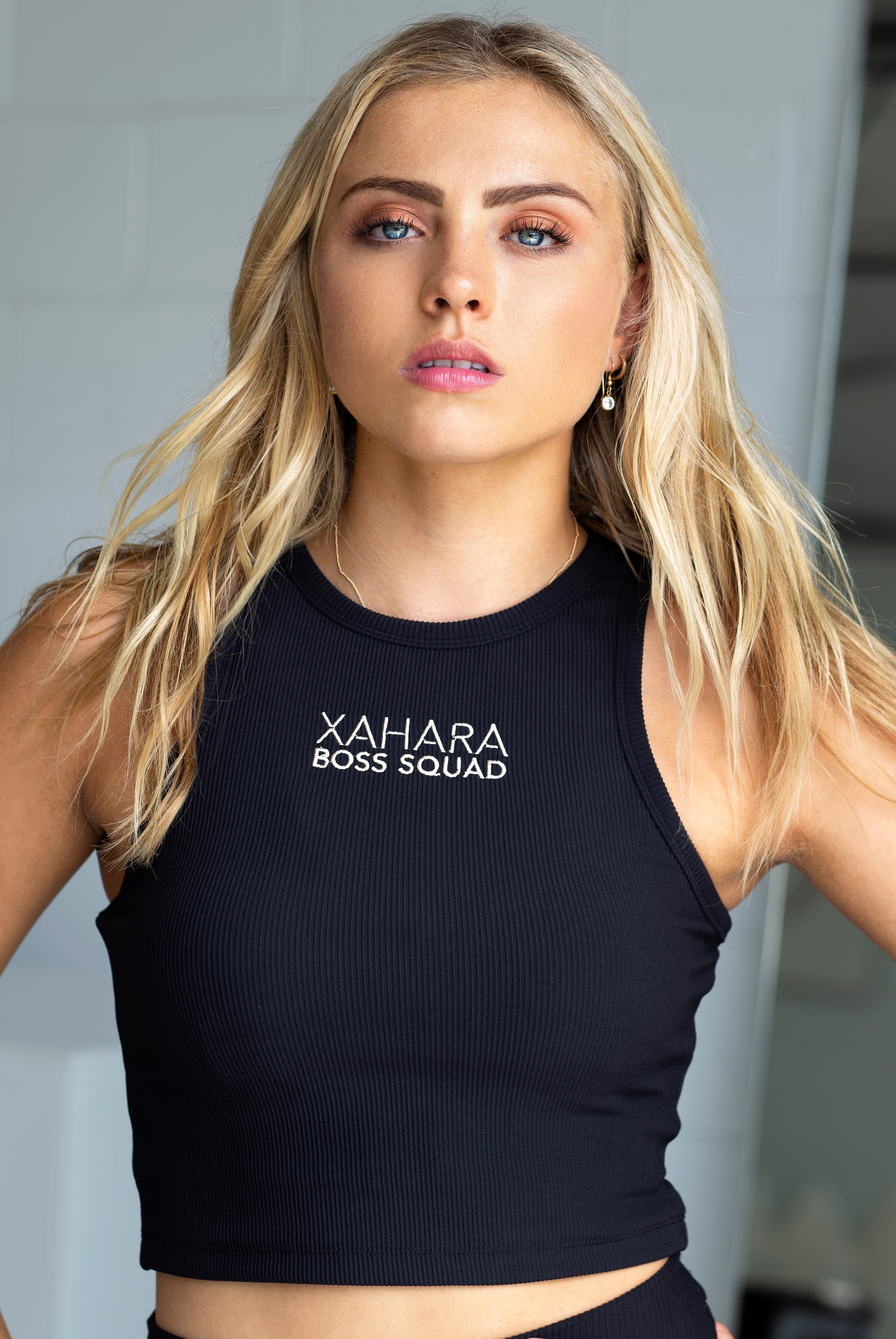 Luxe Black Ribbed Boss Squad Crop - Xahara Activewear