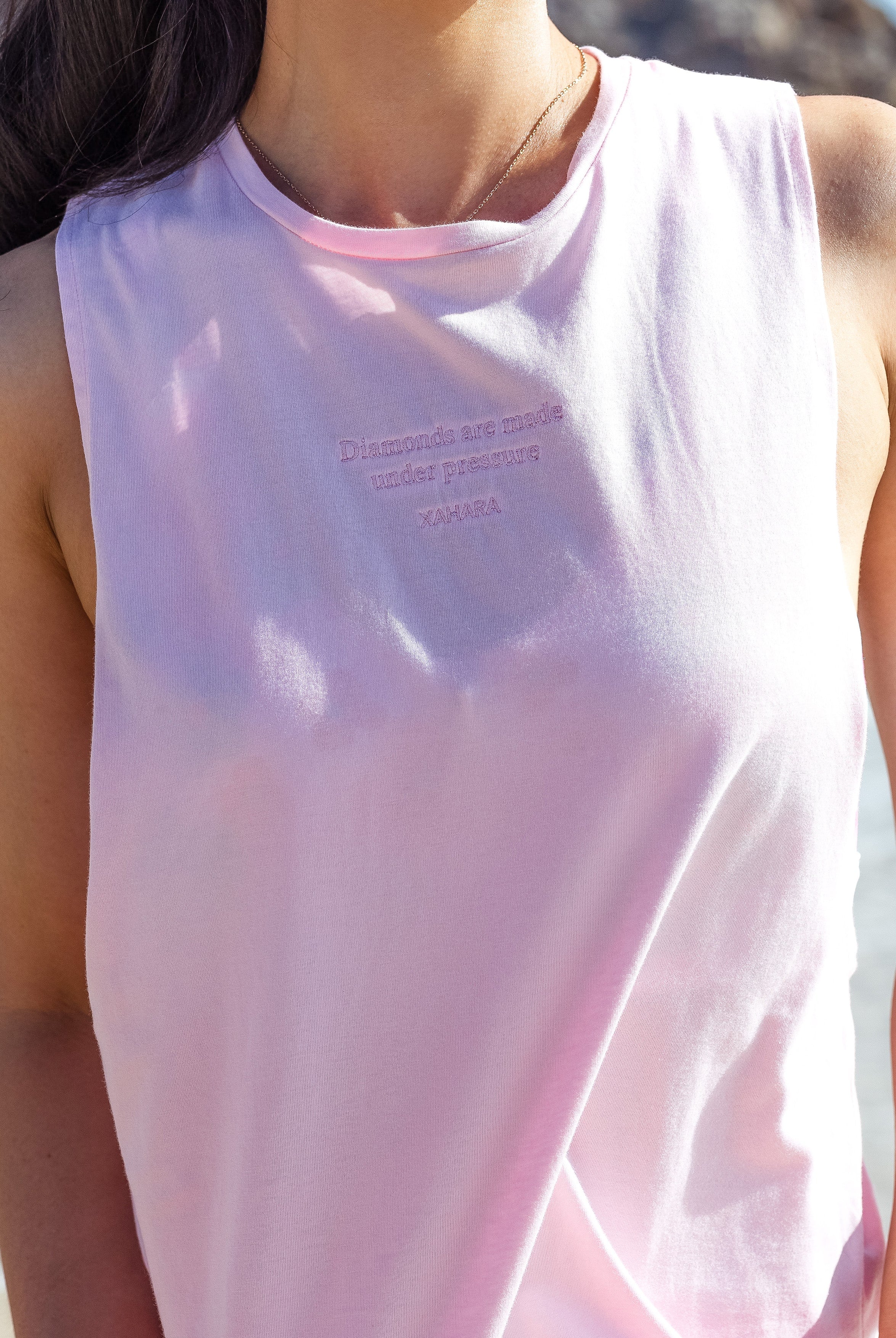 Diamond Baby Pink Twist Back Tank | Women's Tank Tops & Singlets Australia | Xahara