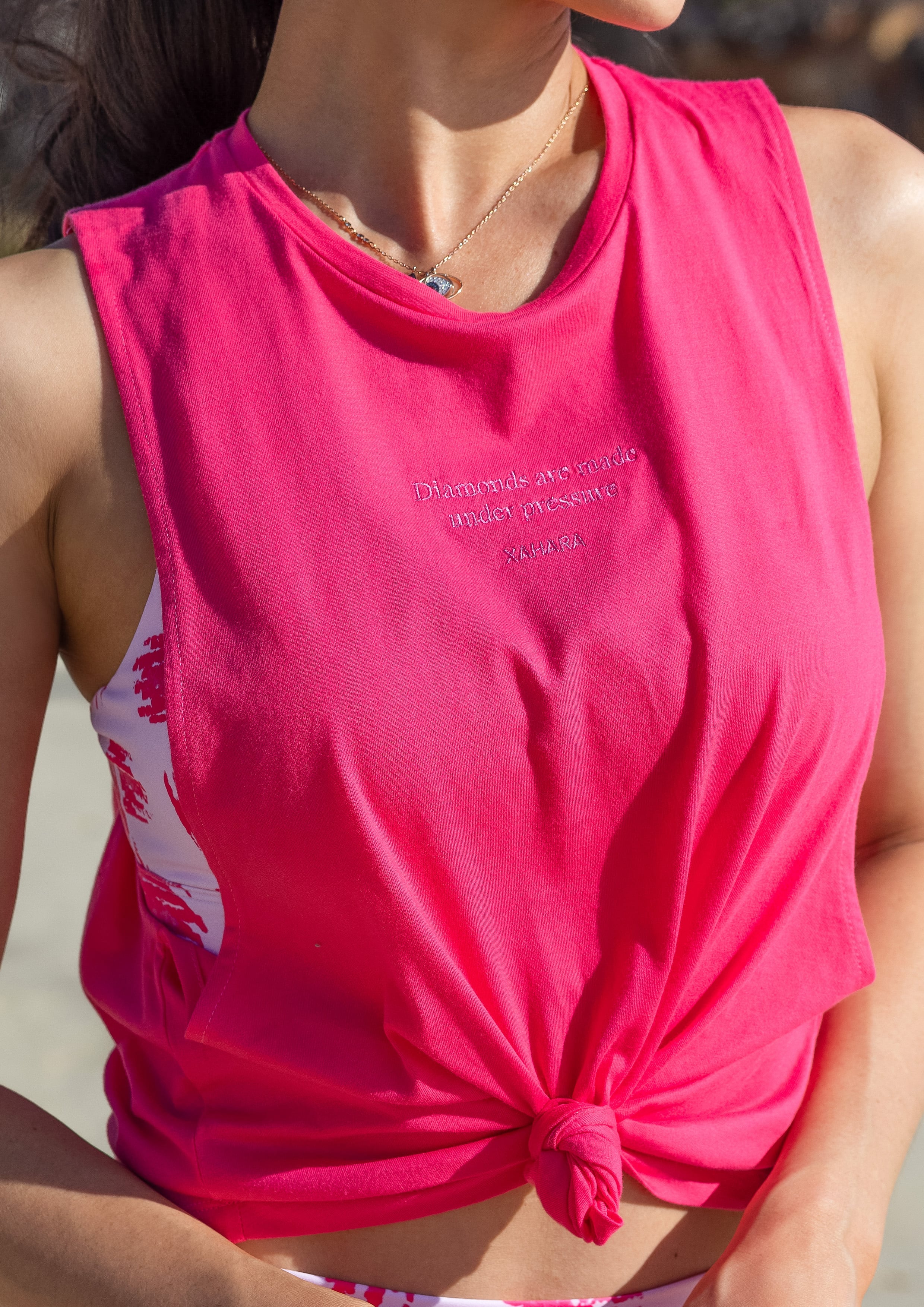 Diamond Hot Pink Twist Back Tank | Women's Tank Tops & Singlets Australia | Xahara