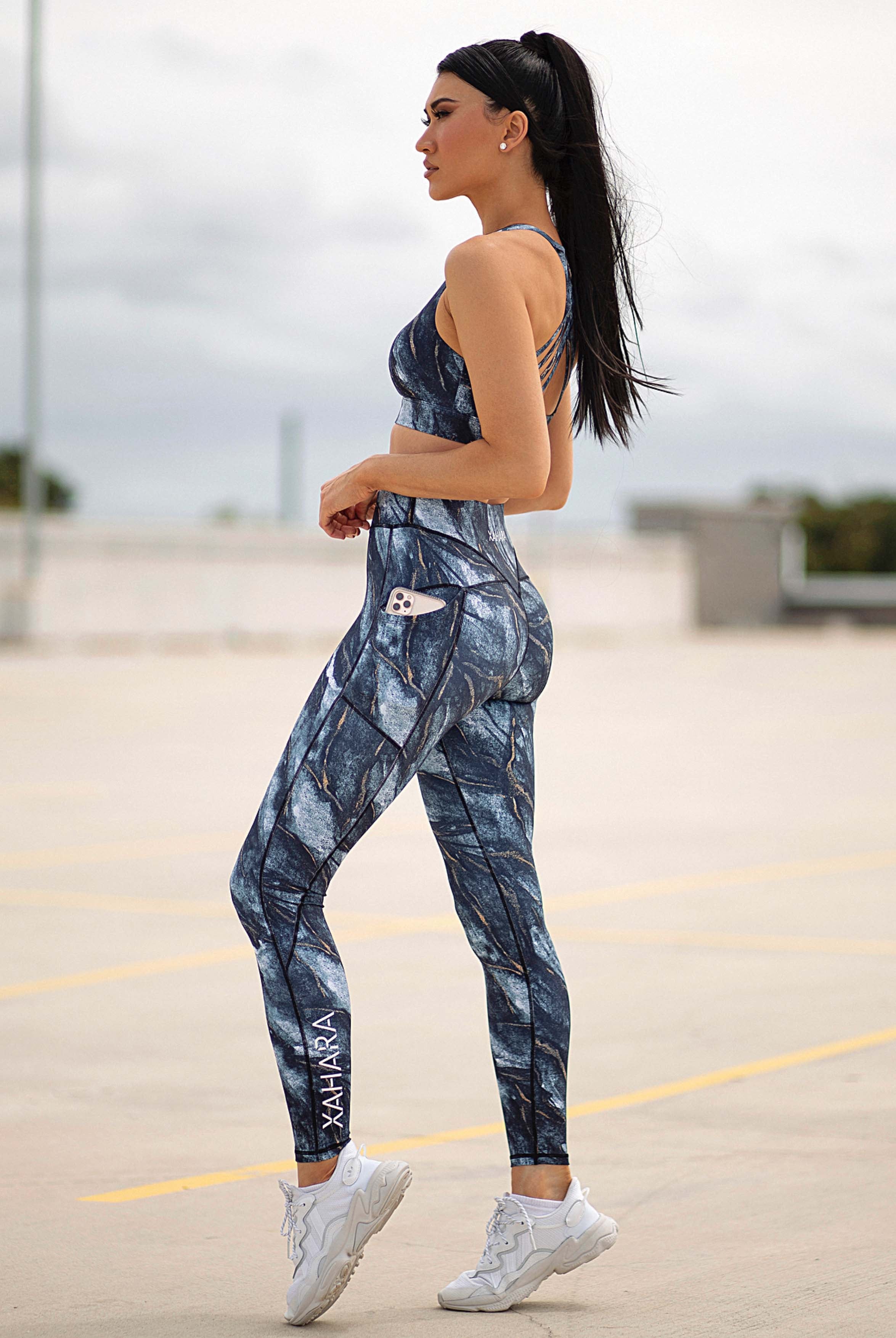 Xahara Activewear - Olympia Black Marble Sports Bra, Crop, Yoga, Pilates