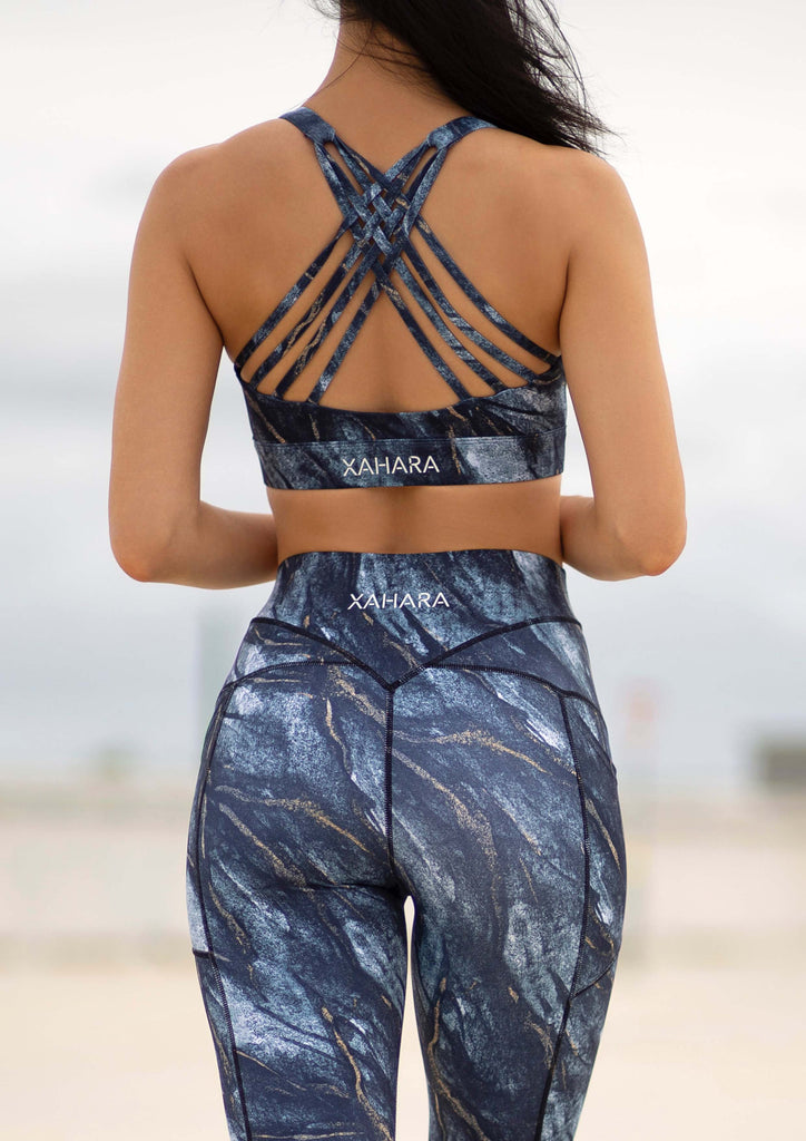 Xahara Activewear - Olympia Black Marble Sports Bra, Crop, Yoga, Pilates