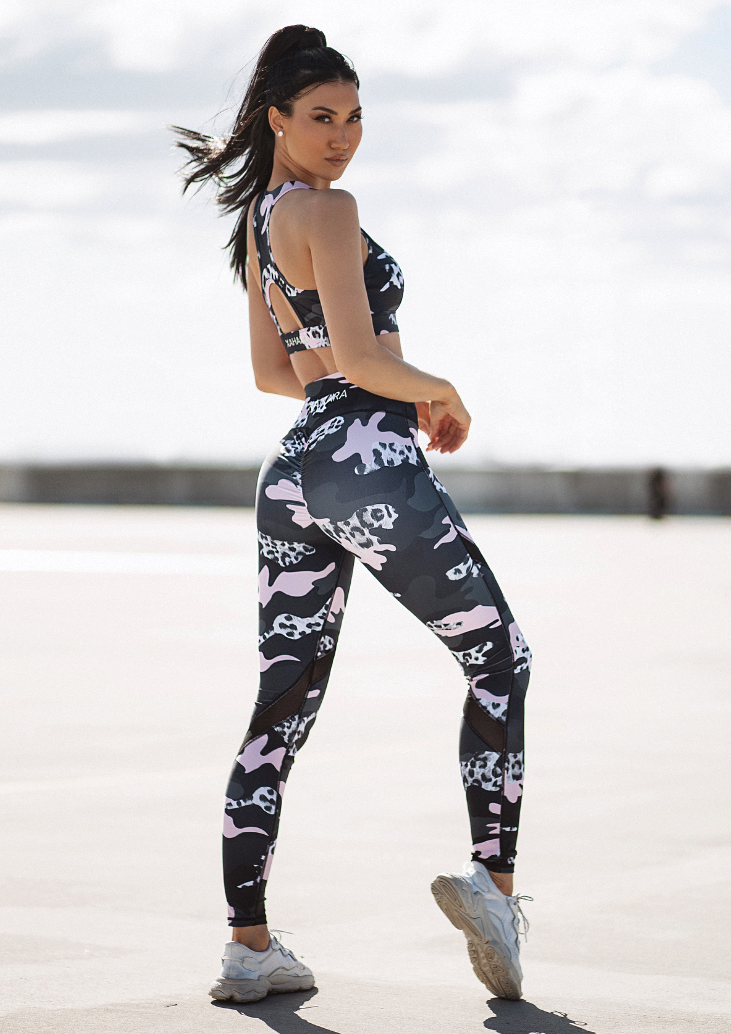 Womens Leggings | Pink Camouflage Capri Leggings | Footless Tights |  No-Roll Waistband