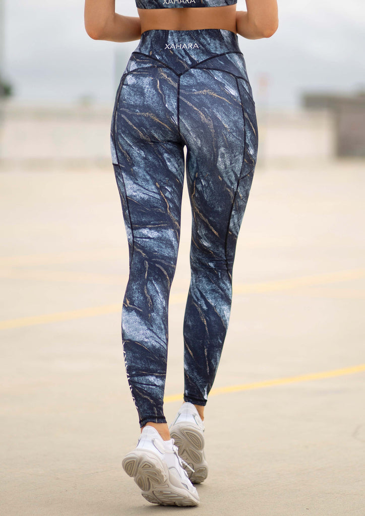 Xahara Activewear - Gia Black Marble Pocket Leggings - Hiit, Gym, Yoga