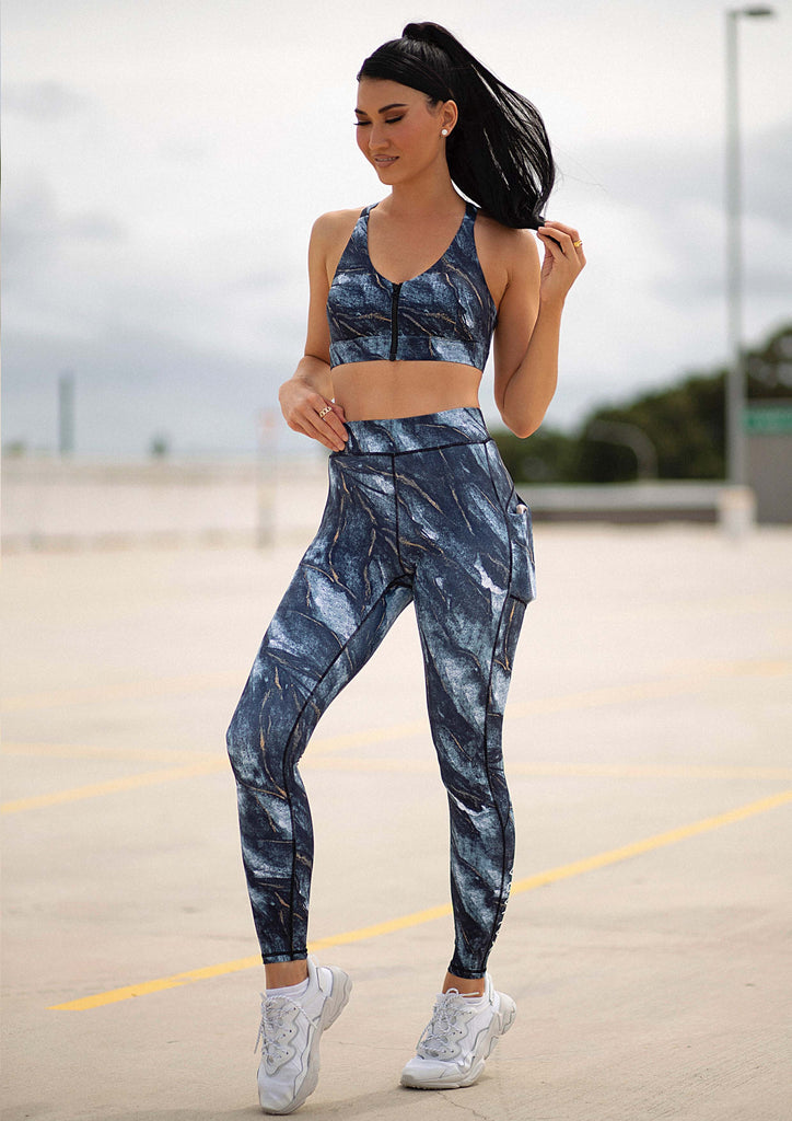 Xahara Activewear - Gia Black Marble Pocket Leggings - Hiit, Gym, Yoga
